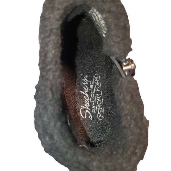 SKECHERS Size 8.5 Jumper Sweet Stud Shoes Black Suede Zip Ankle Sherpa Trim Boot - Picture 7 of 8